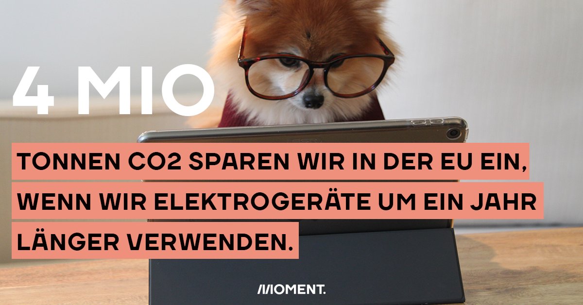 moment_magazin's tweet photo. Reparieren statt wegwerfen: Wenn wir Waschmaschinen, Notebooks, Staubsauger und Smartphones in der EU um nur ein Jahr länger verwenden, dann sparen wir rund 4 Mio Tonnen Kohlendioxid (CO2) ein. Das ist soviel wie rund 2 Mio Autos jährlich in die Luft blasen. #ZahldesTages https://t.co/Nv3hukLtzK