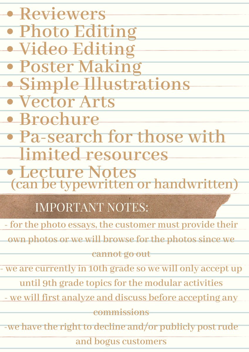 STAYWlTHMEEE's tweet photo. ACADEMIC COMMISSIONS 
by @STAYWlTHMEEE and @yanginiverse now open !! our price range is from 40 to 350 pesos that depends on: 

-word count 
-writing complexity 
-background research (just in case it's needed)

please refer to the pictures for our services https://t.co/CUlBEjw6JB