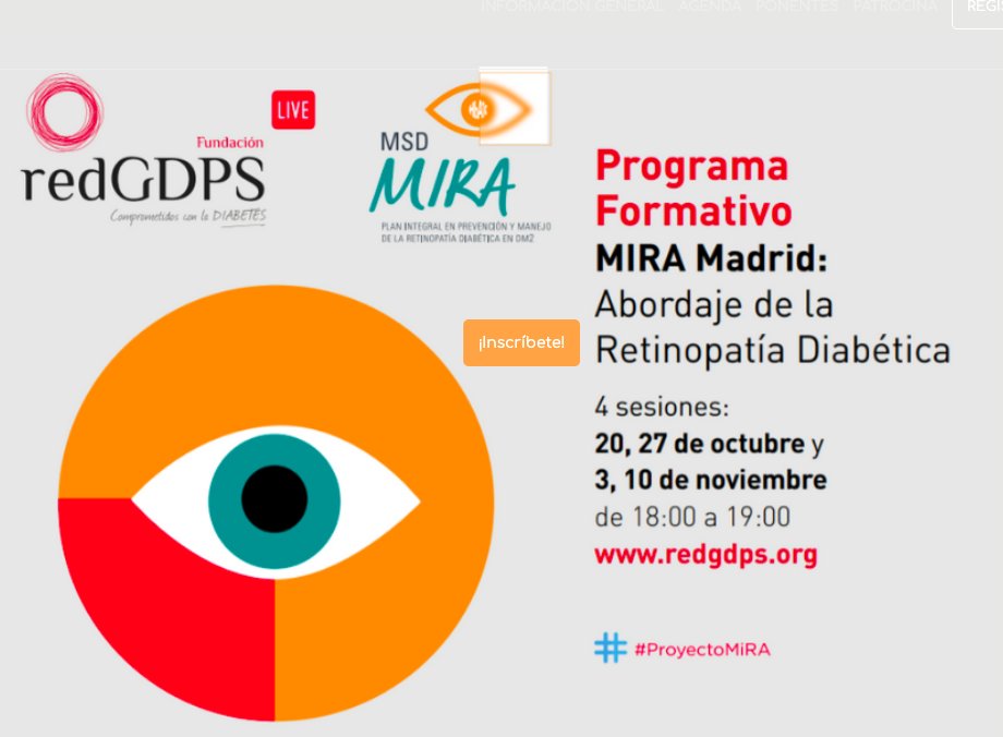 redGDPS's tweet photo. #ProyectoMira a tope
🗓️ Mañana  1⃣0⃣/1⃣1⃣/2⃣0⃣se realizará la última sesión del Curso #Mira en Madrid:

📢 Abordaje de la retinopatia diabética
Lectura y tratamiento RD. Casos prácticos.
@saraartola1 @juliosagredo @jaimeam0r #JesúsPareja

https://t.co/1ijAi6hACc

@MSDEspana https://t.co/UrbPJuwarQ