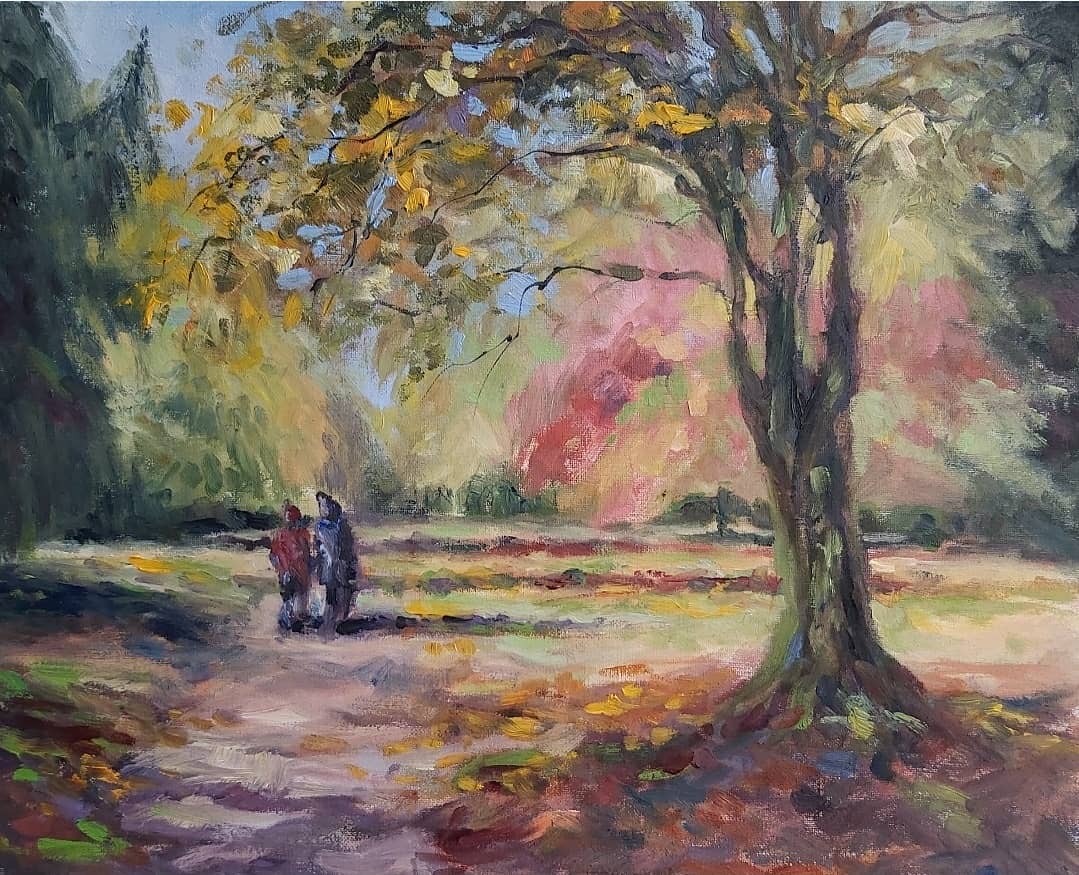 JoolsMainstone's tweet image. Great workshop on Saturday about The Impressionists painting techniques in a paint along zoom workshop. I decided to paint an Autumn scene of Westonbirt Arboretum which I have also done in watercolour. This is my Oil Painting (still a WIP) and my Watercolour. Which do you prefer?