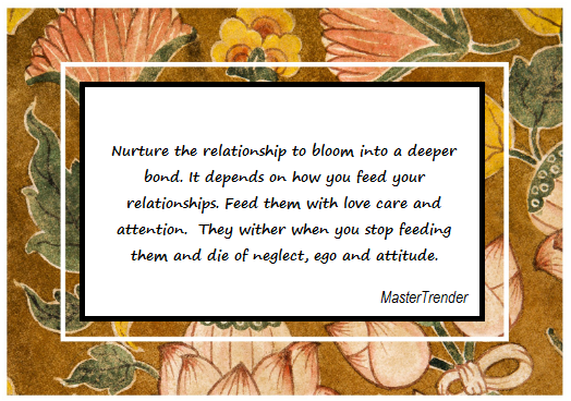 Mastertrender1's tweet photo. Nurture the relationship to bloom into a deeper bond.
#mastertrender
#relationship
#deeperbond
#EGO
#neglect
#attitude https://t.co/JhefMD6rWu