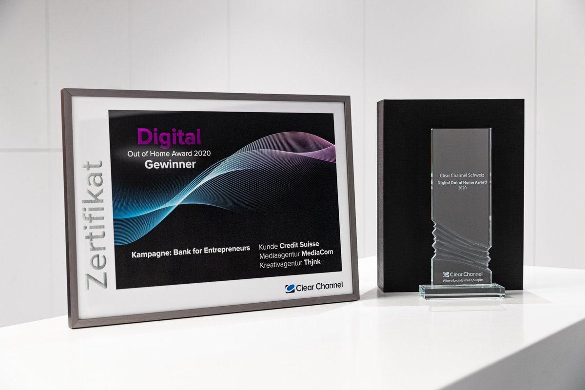 DOOH Award 2020- Clear Channel zeichnet zum zweiten Mal die beste DOOH-Kampagne aus. Die Jury hat die Kampagne «Bank for Entrepreneurs» der Credit Suisse zum diesjährigen Sieger gekürt. Gratulation an @Creditsuisse &amp; <a href="/MediacomCH/">MediaCom Switzerland</a> &amp; <a href="/thjnk/">thjnk</a>
Mehr: clearchannel.ch/de/news/beste-…