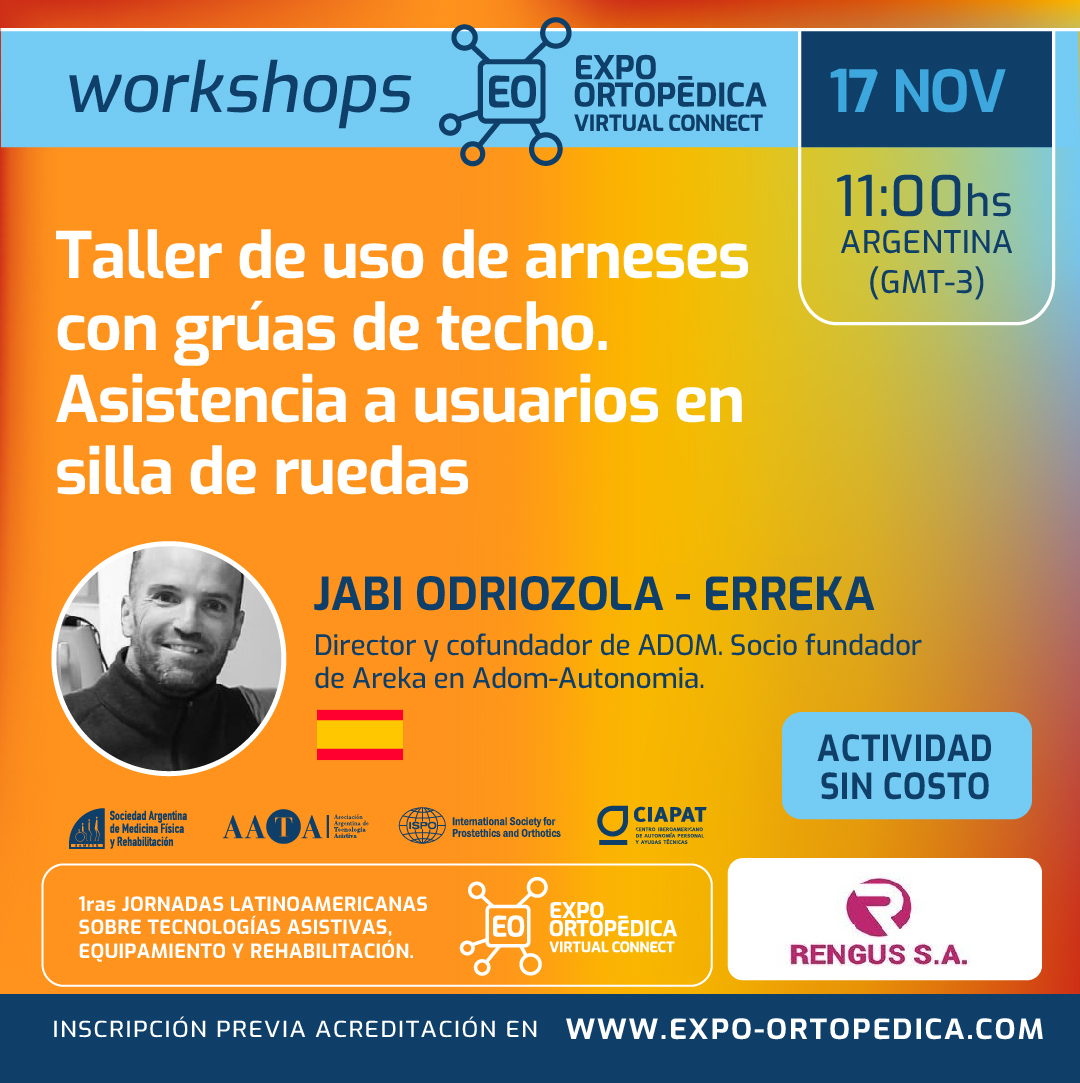 ErrekaGroup's tweet photo. [ES] ℹ🦽 Os invitamos a participar en la @ExpoOrtopedica  2020. Participará Jabi Odriozola, de @adom_autonomia  > "taller de uso de arneses con grúas de techo. Asistencia a usuarios en sillas de ruedas". 
https://t.co/FjS5NmnNir
#eoconnect #tecnologiasasistivas #rehabilitacion https://t.co/MndvpJeJko