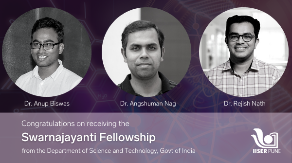 Faculty members <a href="/IISERPune/">IISER Pune</a>, Dr. Anup Biswas (Mathematics), Dr. Angshuman Nag (Chemical Science), and Dr. Rejish Nath (Physical Science) among the awardees of the #Swarnajayanti Fellowships for 2019-20 by <a href="/IndiaDST/">DSTIndia</a> ! 

dst.gov.in/sites/default/…

Congratulations to all awardees!