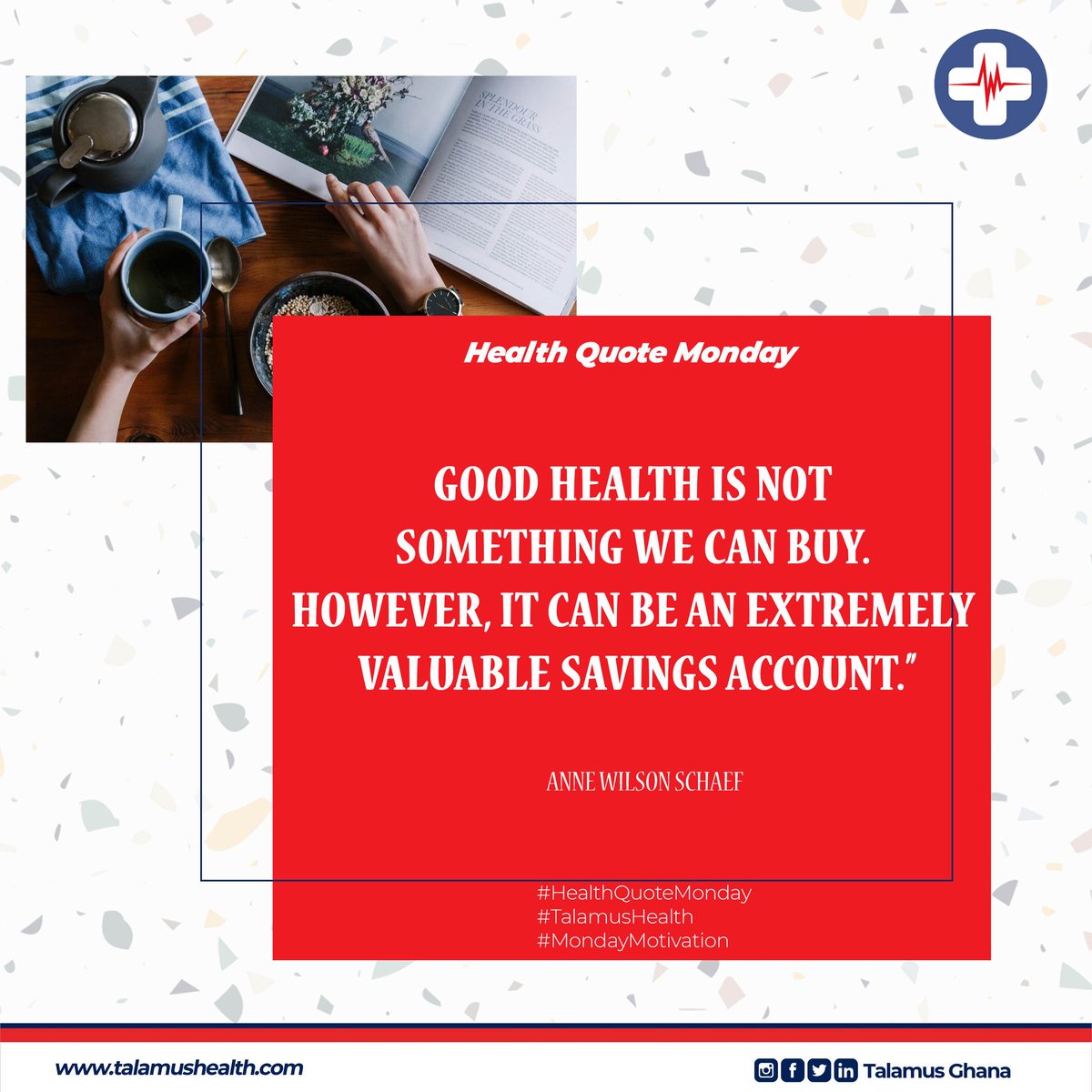 TalamusGhana's tweet photo. #TalamusSays health is an important determining factor in a lot of our endeavors.We should always prioritize and protect our health. 
Happy New week!
#TalamusHealth #HealthQuoteMonday #MotivationMonday #HealthyLiving https://t.co/B4tuxG5hz5