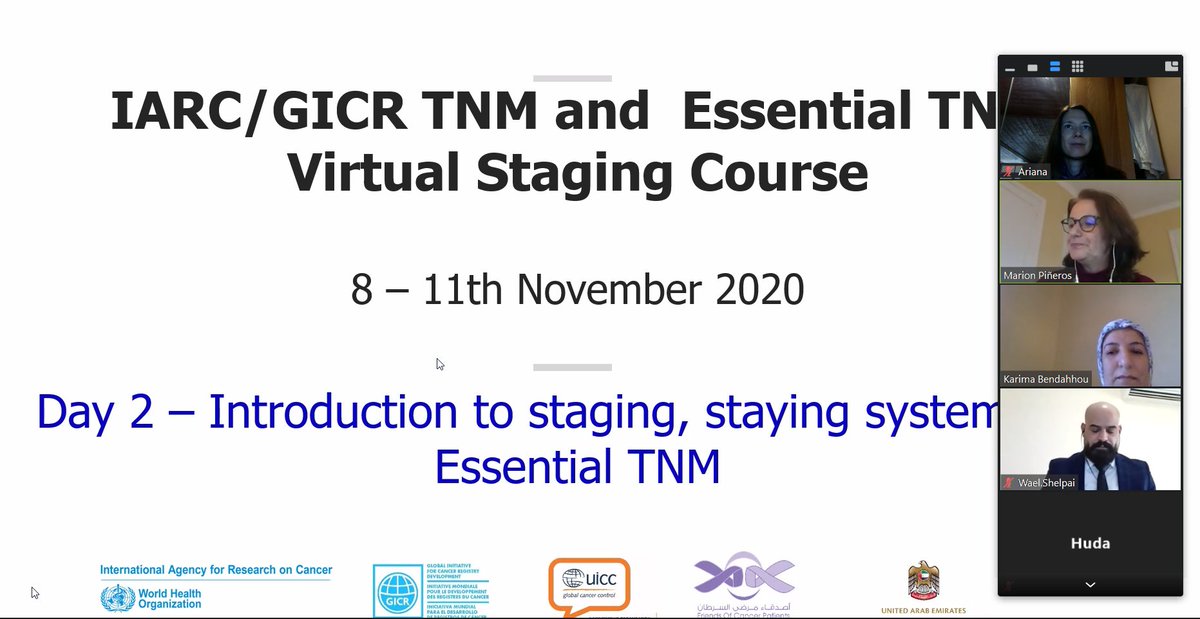 Yesterday we started the first <a href="/GICR_IARC/">GICR at IARC</a> virtual course - TNM and Essential TNM Staging! <a href="/marion_pineros/">Marion Piñeros</a> , #GICRNet trainers Karima Bendahou and Wael Shelpai and  14 participants from cancer registries in MENA countries on board. Thanks <a href="/uicc/">Union for International #CancerControl</a> <a href="/ztbrun/">Zuzanna Tittenbrun</a> for support <a href="/IARCWHO/">IARC</a> <a href="/knouk/">Anouk Berger</a>