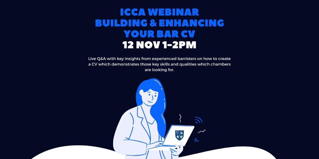 iccabarcourse's tweet photo. For any prospective Bar student looking for advice about their Bar CV, this webinar is for you. 

Live Q&amp;A and expert CV advice.

To be followed later on 12th November by individual 20 minute workshops.

Go to our website and register now for the webinar!

#ForFuturebarristers https://t.co/qnNW3cExeO