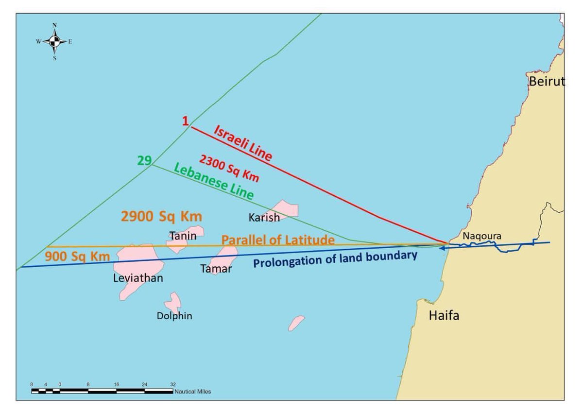 Third round of #Maritime borders negotiations: different options were on the table but the 🇱🇧 negotiating team opted for the most conservative one: equidistance with zero effect to islands( in green on the map ). Will Lebanon pull-up one of the options initially disregarded?
👇👇