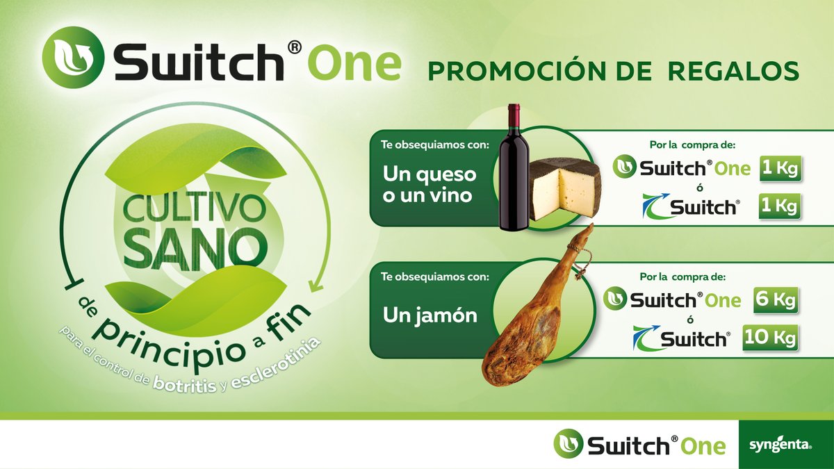 CampoejidoSCA's tweet photo. 📣Promoción Switch One de @SyngentaES en #Campoejido.
Te esperamos mañana 10/11 en la 📍Central de Campoejido🌱 para que te lleves un regalo con la compra de productos #Switch y #SwitchOne, fungicida de aplicación foliar para proteger tu cultivo de las diferentes pobredumbres💥. https://t.co/iKd3cDFM08
