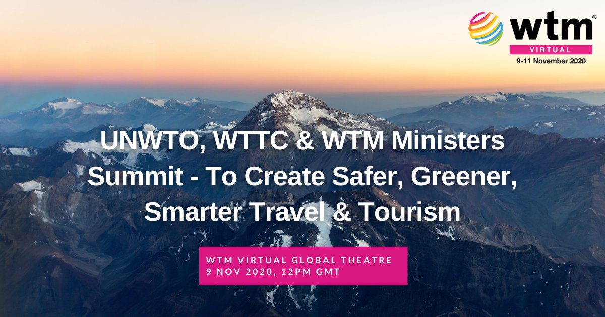 WTTC's tweet photo. The 'WTM Ministers UNWTO &amp; WTTC Meeting 9th' will present an opportunity for ministers, leaders, entrepreneurs, and experts to share their experiences and plans for recovery in a post-pandemic world.

Check out the program: https://t.co/wzpBz1nrqV.

#WTMLDN #WTM2020 @WTM_London https://t.co/5H7QtMoxH9