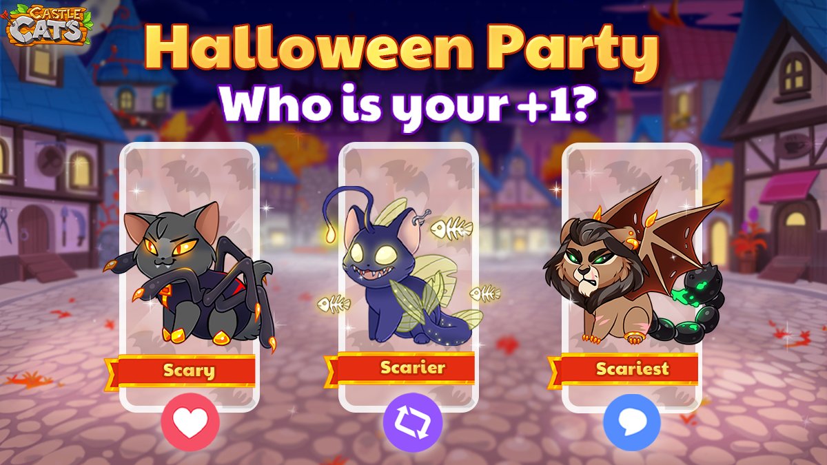 castle_cats's tweet photo. Let's have a Meowloween pawty ππ
Which cat will you bring as your plus one? I would bring the Scary Lucas π·οΈπΈοΈ
Have a purrfect week everykitty! πΎ
#CastleCats #MobileGame #CCHalloween #HalloweenEvent https://t.co/vQcJnyjgn3
