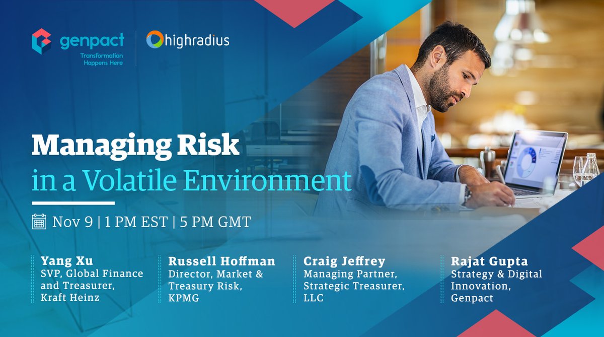As #CFOs focus on working capital optimization today, learn how to manage risk in a volatile environment Join our session with @HighRadius. #TreasuryTech ow.ly/uhXi50CePGX