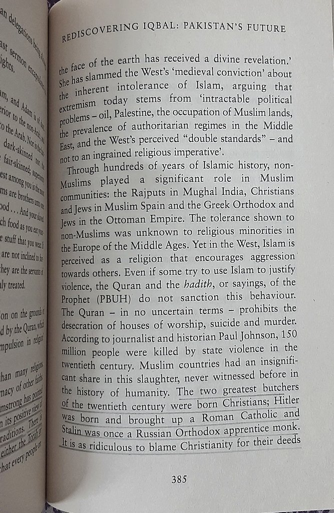 "The two greatest butchers of the twentieth century were born Christian, Hitler...and Stalin... It is ridiculous to blame Christianity for their deeds as it is to blame Islam for inhumane behaviour by a Muslim"(17/n)