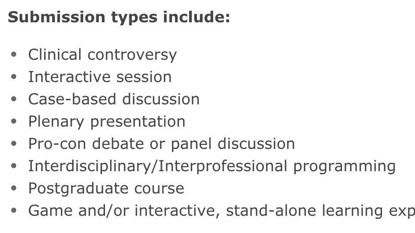 Step one: Have an idea. Try and figure out how it might fit into one of these categories. Do we want to make a panel? A plenary discussion (group discussion)? A course? An interactive session?