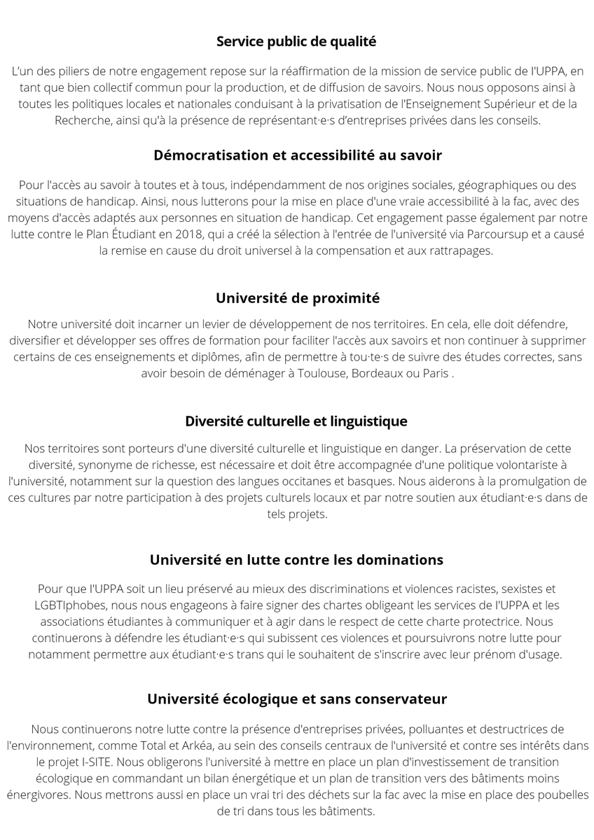 ❗ÉLECTIONS ÉTUDIANTES DE L'UPPA
Les 23 et 24 novembre prochains se tiendront les élections aux conseils centraux de l'UPPA. Nous nous présentons avec le <a href="/MedocdePau/">Med'Òc de Pau</a> et des étudiant·e·s indépendant·e·s pour la liste M22M (Mouvement du 22 Mars). 
Voici notre profession de foi ⤵️