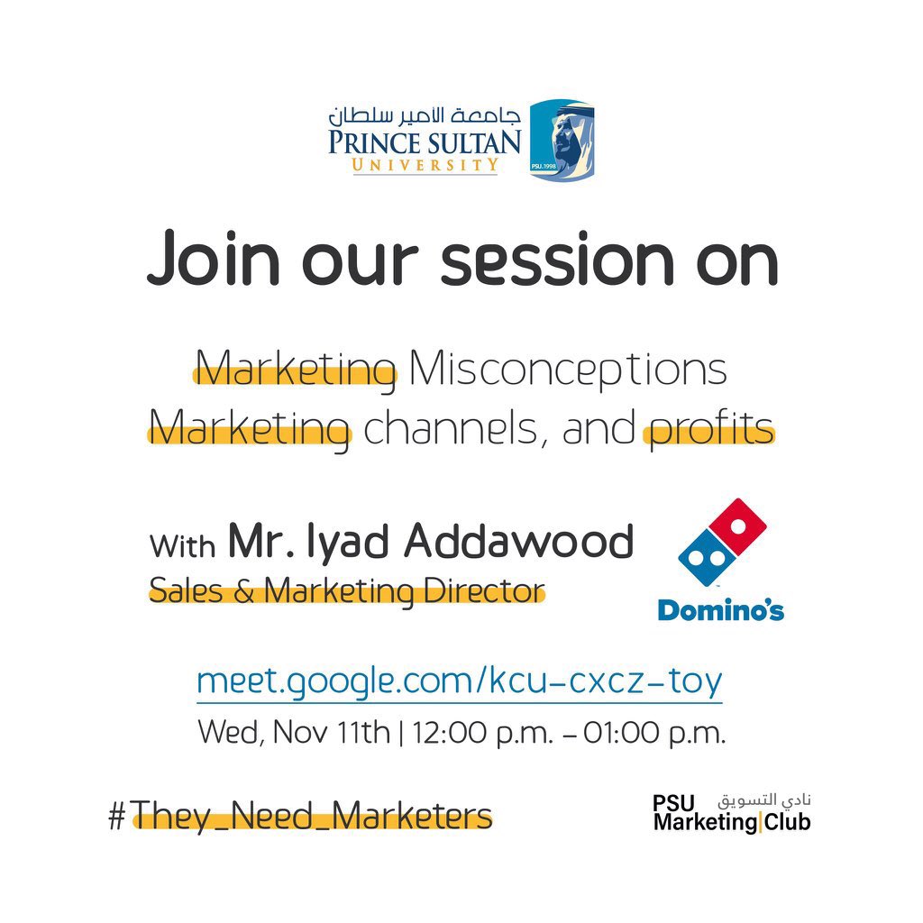 PSUMKT's tweet photo. @Ealdawood from @DominosKSA is here to feed your mind with knowledge about marketing🍕💡

🔗Registration Link : https://t.co/ZNVx2Zmceg

📌 Open invitation 

#PSU
#MKTC
#They_Need_Marketers https://t.co/5kcpPGxQWa