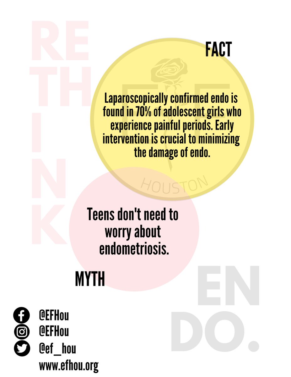 ef_hou's tweet photo. According to Dr Iris Orbuch, "Both early, superficial endometriosis as well as advanced endometriosis are found in adolescents." #demystifythemythmonday #rethinkendo #breakthecycle #bethechange #endomyths #endofacts #endo #endometriosis #houston #teenendo #teens #adolescents https://t.co/UX4GsKYCo0
