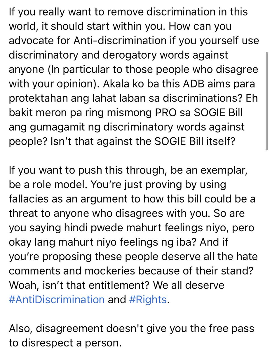 seejaye_'s tweet photo. “If you really want to remove discrimination, it should START WITH YOU.” #NoToSOGIEBill https://t.co/hA5DHdzzNP