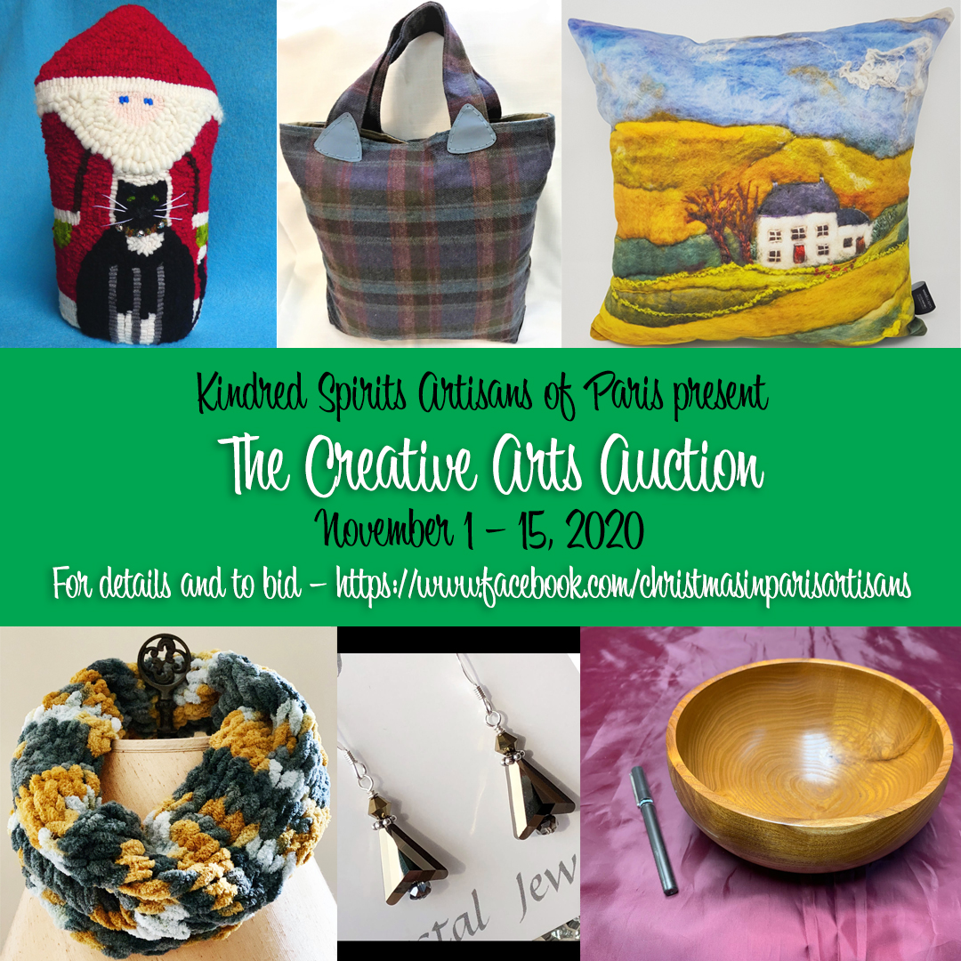 ArtisansKindred's tweet photo. Since our 2020 Christmas in Paris #ChristmasinParis is cancelled, we have come up with another way for folks to browse or purchase some of our #handcrafted  items as #gifts. Enjoy #KindredSpiritsArtisans CREATIVE ARTS AUCTION https://t.co/DGzEjbyONb https://t.co/79JfhIi0O5