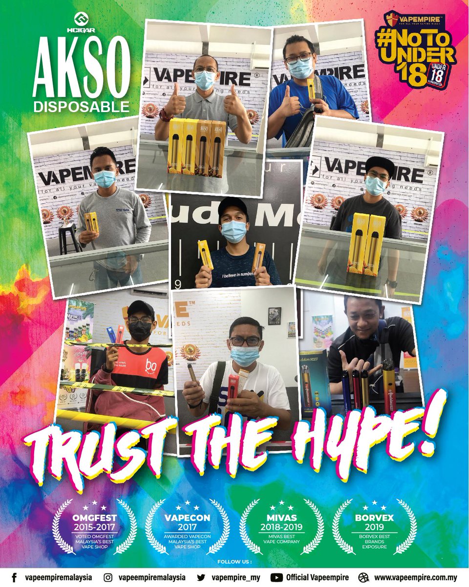 Vempire_my's tweet photo. 🔥AKSO DISPOSABLE🔥
‼️TRUST THE HYPE‼️
No word can describe how incredible and amazing to AKSO DISPOSABLE!
Get it right now from Vape Empire Setiawalk!
#Aksodisposable #hcigar #vapempiremy #setiawalk #trustthehype #whatthefact #NoToUnder18 #stopsmokingstartvaping https://t.co/UGCJoiXPU3