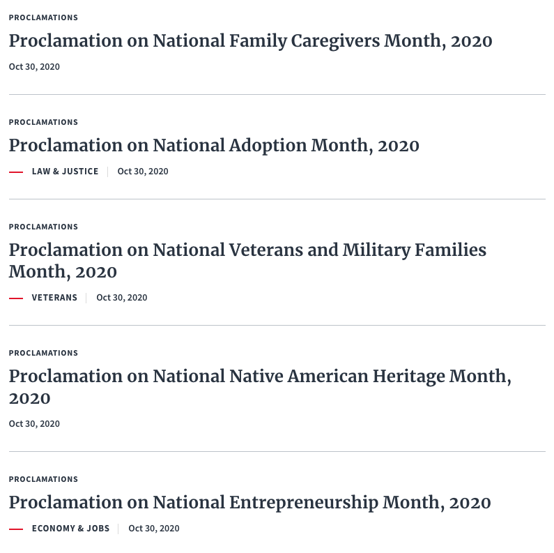 Let's start where Trump started: Presidential Proclamations.The vast majority of them are purely symbolic, bestowing honorifics on various months of the year.There's at least one big exception, though, as we all learned the hard way in January 2017...3/