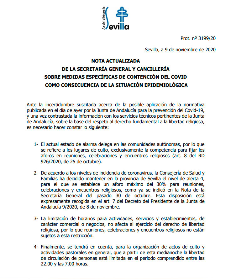 Archisevilla1's tweet photo. Nota actualizada de la Secretaría General y Cancillería de @Archisevilla1 sobre medidas específicas de contención del #Covid como consecuencia de la situación epidemiológica (09-11-2020). https://t.co/OVO3iOxx0Z