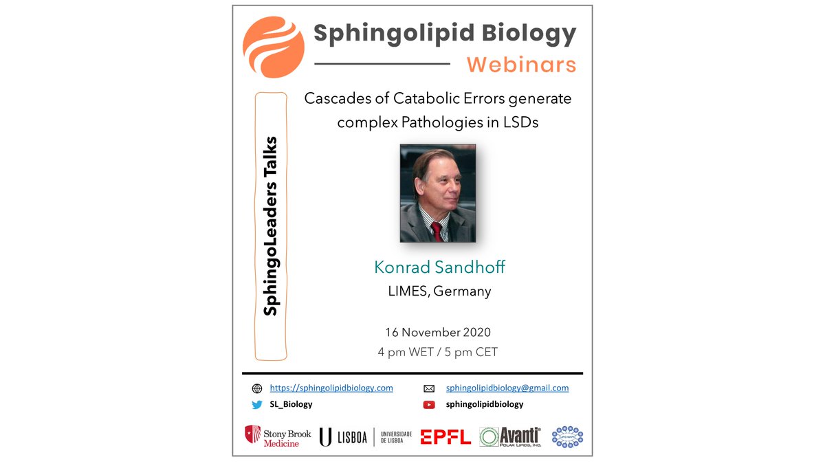 SL_Biology's tweet photo. We are looking forward for the next #SphingoLeader talk!
Konrad Sandhoff will give a plenary lecture on his great contributions to the #sphingolipid and #lysosomal storage diseases fields!
register at: https://t.co/LNYmwiJY8I
#LipidTalks #RareDisease https://t.co/UDMY21iWKu