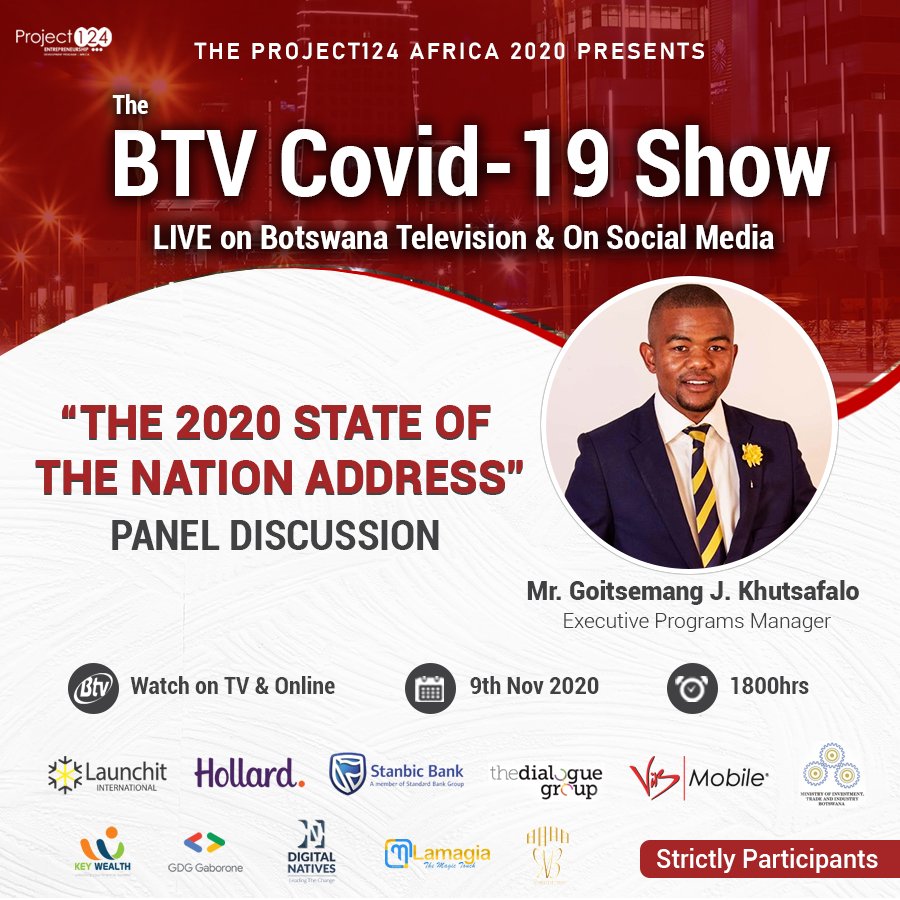 Happening tonight at 1800hrs LIVE on Botswana Television. The 2020 State of the Nation Address Panel Discussion. Thank you for your support fam. 🔥🙏🏾

#sona2020