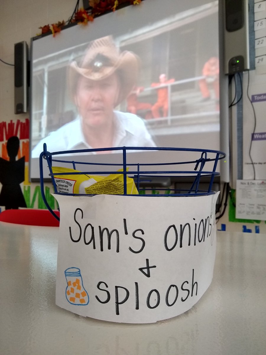 TeachingTigers_'s tweet photo. We finished up @AttainmentCo's abridged version of Holes by Louis Sachar and took our tests last week. Today we're celebrating by watching the movie! ...while enjoying some of Sam's onions (Funyuns) &amp; sploosh (canned peaches) 🦎 https://t.co/1vVImEw0aW