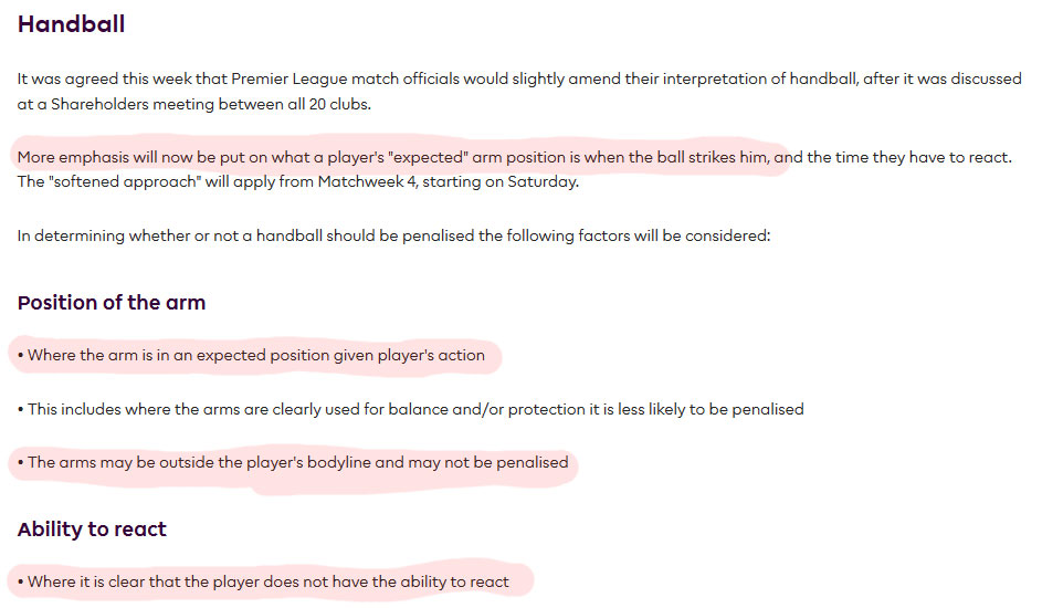 So while people have been thinking the handball law has been fixed, in truth we've had nothing to base this on.The question is whether the Kilman and Clyne handball penalties should be exempted on any of these clauses from the revamped interpretation.