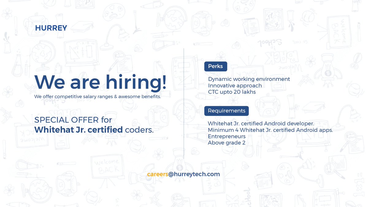 hurreytech's tweet photo. Hurrey has been always pragmatic and innovative in its approach. With that thought after watching brilliant display of the young coders of @whitehatjunior , we open our doors to them.

#achildisabaapcoder #jobalert https://t.co/hDzTQU5aZy