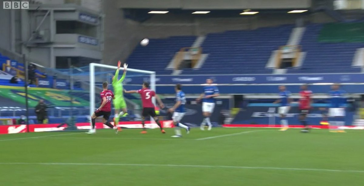 Harry Maguire had a decent claim for a penalty against Everton. It may be surprising this didn't go to a pitchside review, but it's almost certain any penalty would have been ruled out for a push by Maguire on Pickford. So swings and roundabouts.
