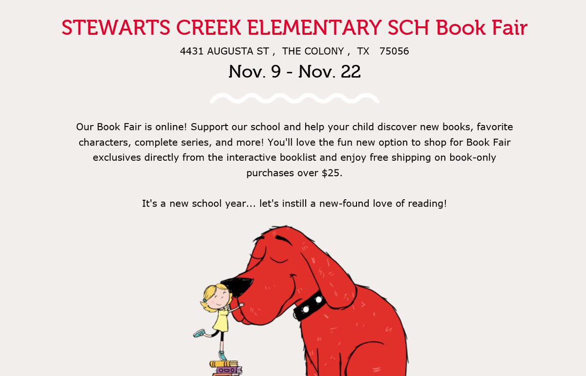 Our online/virtual fall book fair is ACTIVE!  Plus, during book fair, we will be doing activities &amp; prize giveaways!  Information on shopping &amp; activities was on the flip side of PTA newsletter last week; see below also.  #mybookfair #scepta <a href="/StewartsCreekES/">Stewart's Creek Elementary</a>
