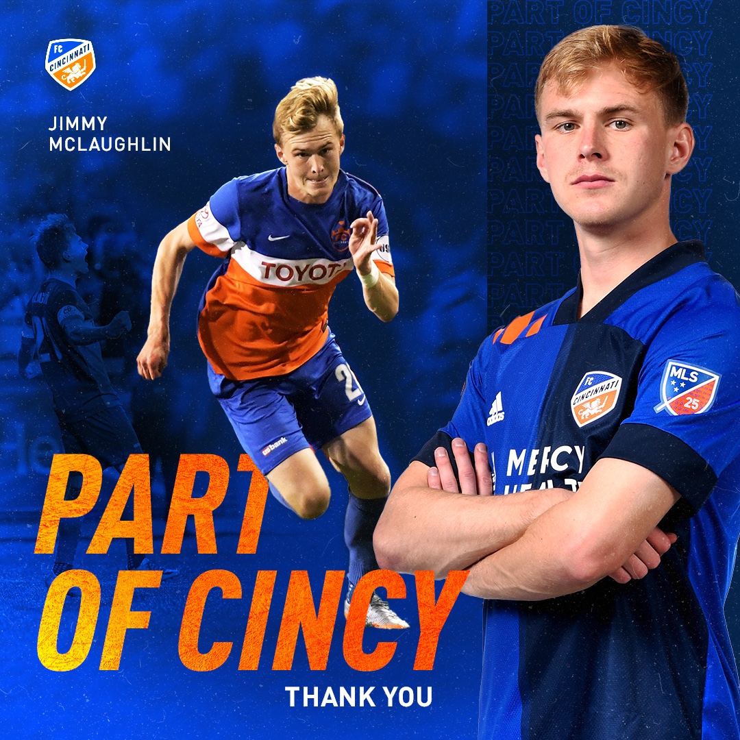 fccincinnati's tweet photo. You will always be our OG, @J_McLaughlinIII. Thank you for your infectious energy &amp; your commitment to the #Cincinnati community. We will miss your fortitude, lightning speed, sense of humor &amp; spunk. Thank you for playing such a big part in building this club! #FCCincy https://t.co/FAi0WCtgHd