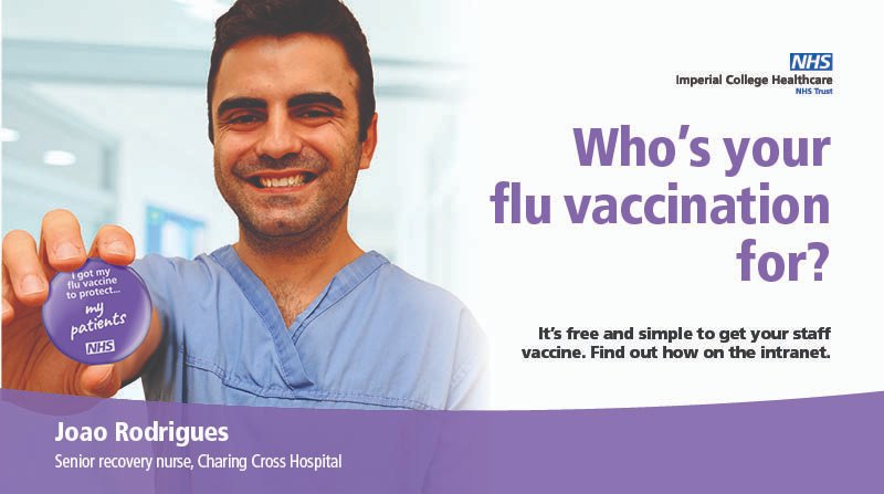 ImperialPeople's tweet photo. It's free and simple to get your staff flu vaccine. Visit the intranet to book yours today.
Who's your flu vaccination for? #ForMyPatients #ForMyColleagues #ForMyNeighbours #ForMyFamily #ForMyFriends
#ImperialFluVaccine https://t.co/P1E9DVAw1J