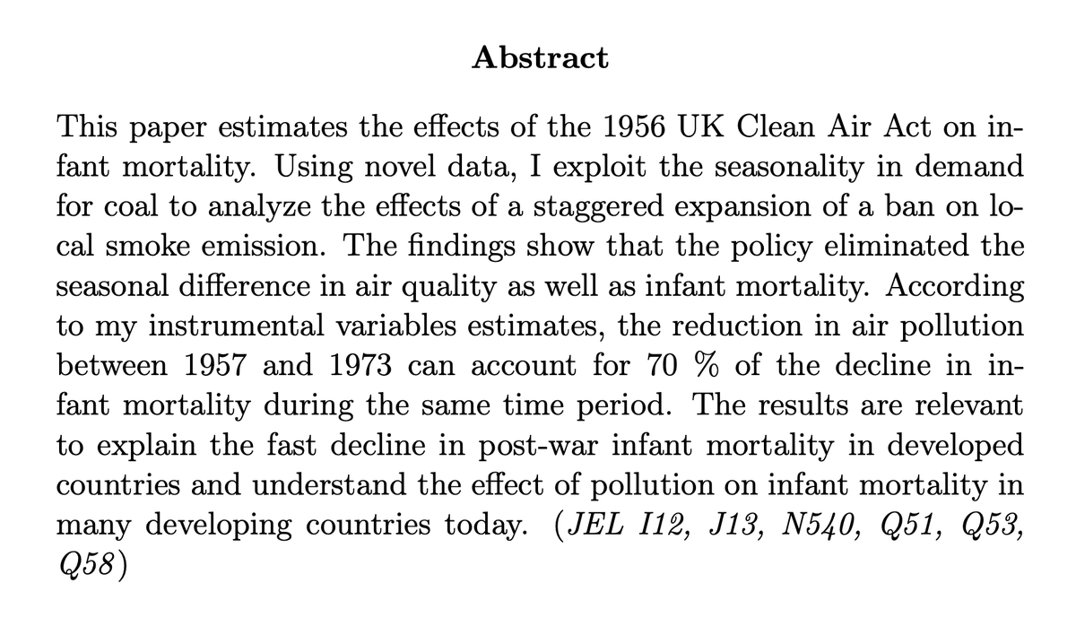 Nanna FukushimaJMP: "The UK Clean Air Act, Black Smoke, and Infant Mortality"Website:  https://sites.google.com/view/nannafukushima