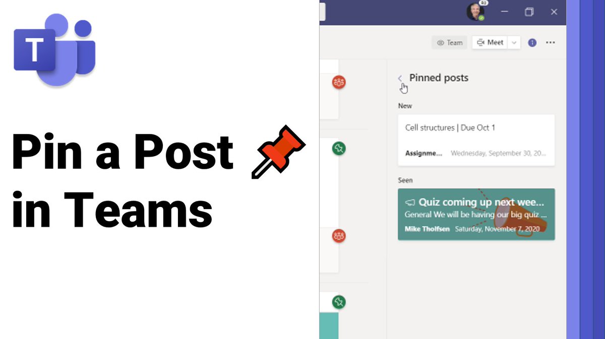 mtholfsen's tweet photo. NEW! A quick tip video 📽 on how to Pin a Post in #MicrosoftTeams 📌 This also shows the newly integrated "info" pane for Channels, where the pins show up. This feature is in early rollout &amp; will be coming in November.  

YouTube 📺 https://t.co/IokidVkr0U 

#edtech #MIEExpert https://t.co/0W3BBrnu2P
