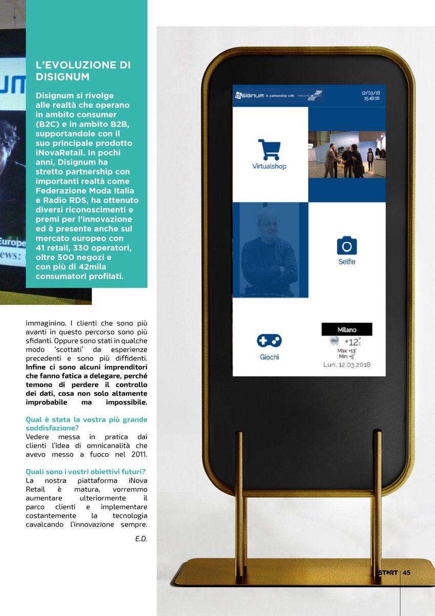 Disignum's tweet photo. Ampio e bell'articolo sulle attività svolte da Disignum Srl e il CEO Marco Andolfi pubblicato da @startfranching #omnicanalità #trasformazione #digitale #innovazione #retail.
Scarica l'articolo: https://t.co/iZv73TJZ3z https://t.co/hpct8ZP5XL