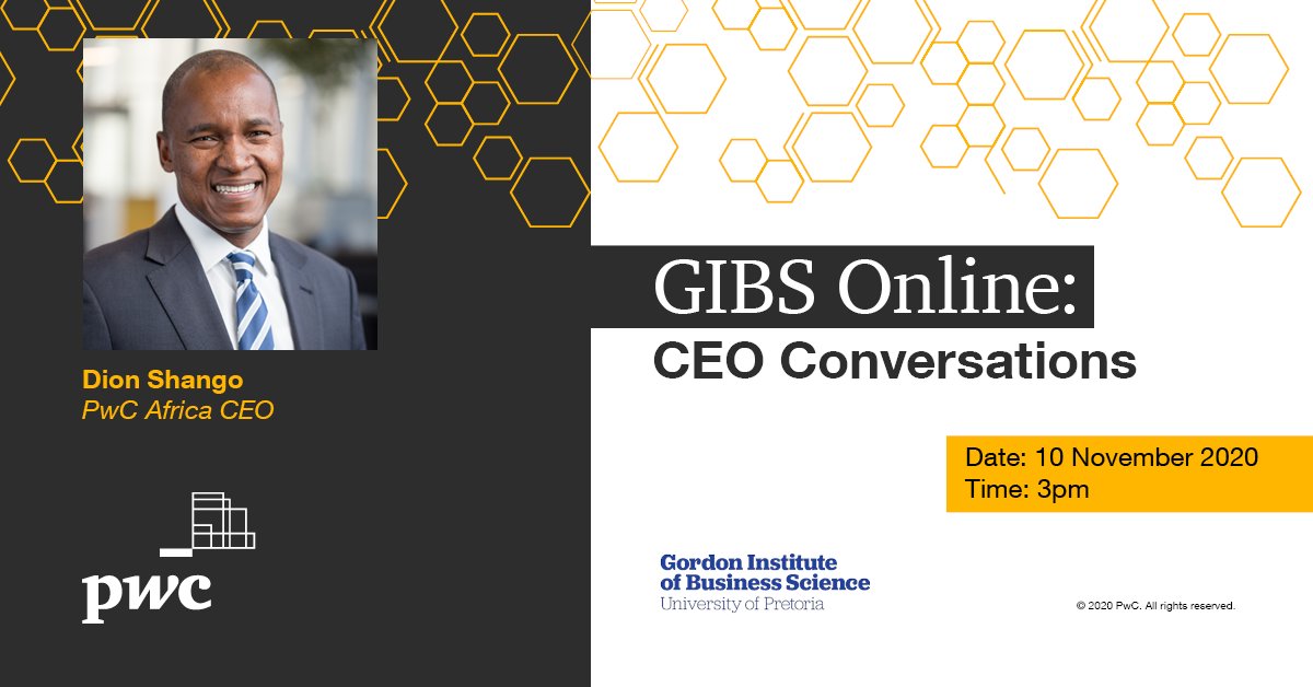 pwc_za's tweet photo. This Tuesday @dion_shango, PwC Africa CEO joins @GIBS_SA for CEO Conversations. Join the conversation live at 3pm: https://t.co/FFPOtvE6CX https://t.co/sHBHzQeCjY