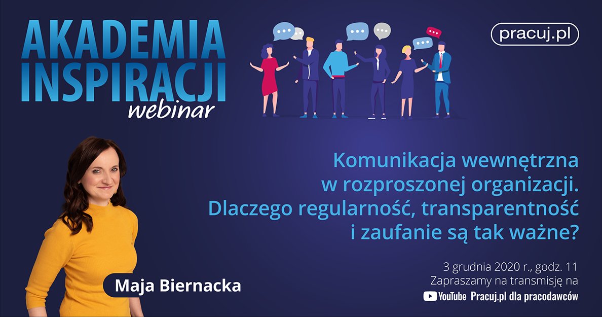 Wyzwania_HR's tweet photo. 💡 3.12.2020 #webinar #AkademiaInspiracji & @maja_biernacka 💡
ZAPISZ SIĘ NA WYDARZENIE, ABY OTRZYMAĆ MATERIAŁY PO TRANSMISJI ☛
https://t.co/3QgrCMp3MN
#pracujpl #HR #humanresources #newnormal #komunikacjawewnetrzna https://t.co/0FJZdKPV6f