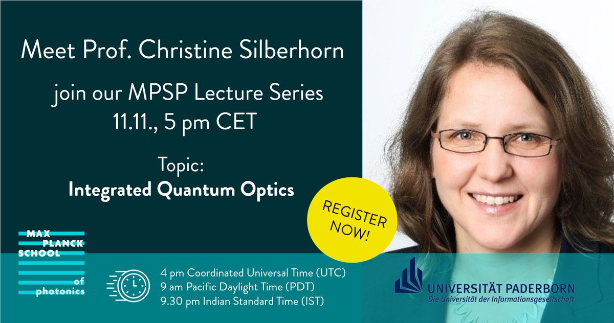 Join our upcoming virtual Lecture Series on Wednesday! 🤗Our MPSP Fellow Prof. Christine Silberhorn (@unipb) will give insights on Integrated #Quantum #Optics. Register here: ➡️t1p.de/lecture-silber…⬅️
#Photonics #Physics #Quantumresearch