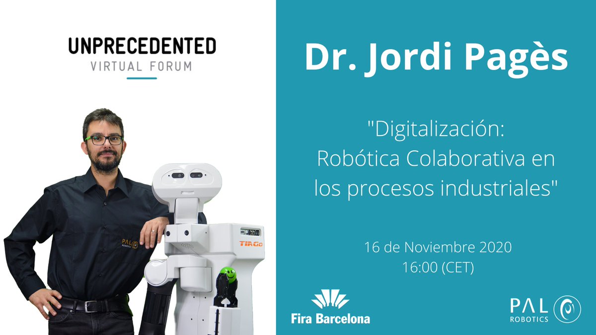 PALRobotics's tweet photo. El próximo lunes, nuestro #TIAGoRobot Product Manager @jordipagesm participará en un webinar sobre Robótica Colaborativa organizado por @Fira_Barcelona. Regístrate aquí y no te lo pierdas! https://t.co/BPsleqKbZC
#Robotics #technology #Conference https://t.co/45w4NrZOjL