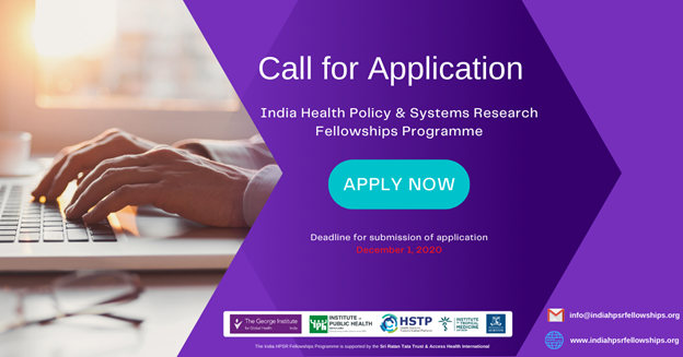 Interested in research on health systems and policy in India? 
Apply for the India Health Policy and Systems Research Fellowships Programme bit.ly/38gg3nZ 

#hpsr #healthpolicysystemsresearch #publichealthresearch #publichealthfellowships #indiahpsrfellowships