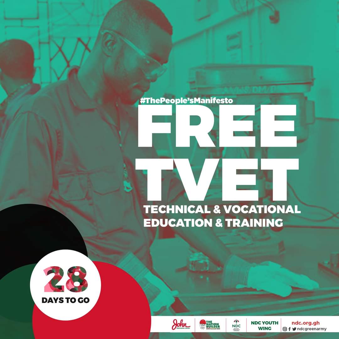 Uhbobby12's tweet photo. For Ghana's development to be accelerated, its citizens need the technical know-how to contribute to that dev't. That is why Technical and Vocational Education and Training (TVET) will be made free at the secondary and tertiary levels in the next John Mahama led NDC gov't. #Go4JM https://t.co/B1Czv6nSch