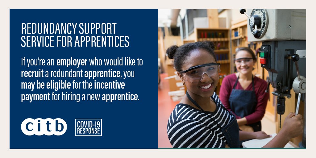 CITB_UK's tweet photo. If you are an employer who would like to recruit a redundant apprentice or offer new apprenticeship opportunities, visit https://t.co/2irbjN6iZb or call 0800 015 0600 to find out more. #ReSSA https://t.co/ukuJFU80x3