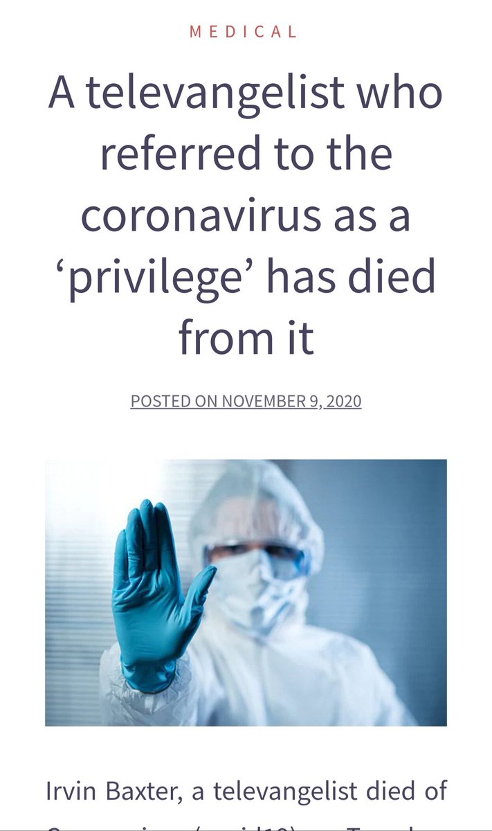datakript's tweet photo. A televangelist who referred to the coronavirus as a βprivilegeβ has died from it....Read full story π https://t.co/EADLiF5u0q
Link in bio
@datakript @hostlyf @shakarafellas
#datakript #tech #microsoft #google #it #software #hardware #medical #technology #online #COVID19 https://t.co/Tl6rZEWBnt