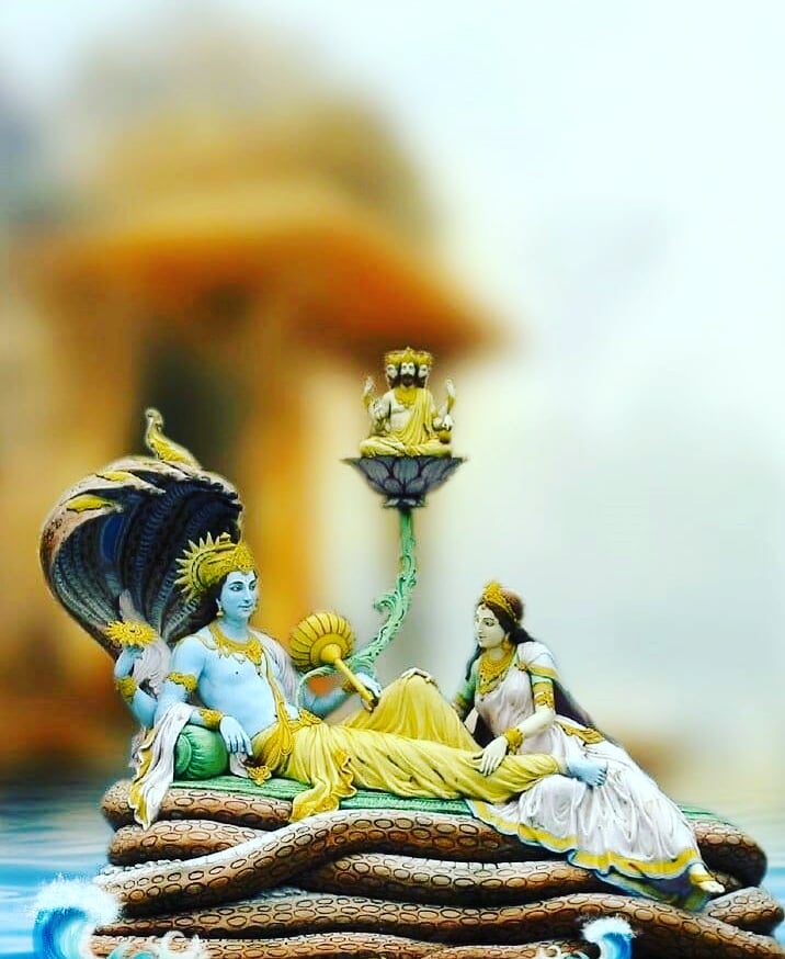 once Lakshmi questioned Vishnu as along with protecting the Universe how could he sleep peacefully in Kshirsagar. So Vishnu replied that though he appears to be sleeping but in reality he, through his inner vision is actually seeking the Maheshwar tattva in him.