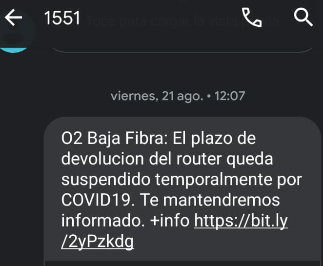 diegopeso's tweet photo. Hola @o2es, es de risa que mandéis este SMS tras dar de baja el servicio contratado con O2 y te llegue una factura de 100 euros por no devolver el router sin indicar cómo ni cuando. Más aún que tras llamaros y devolverlo en tienda tardéis 1 o 2 meses en devolver el dinero. https://t.co/cXaSr8BME1