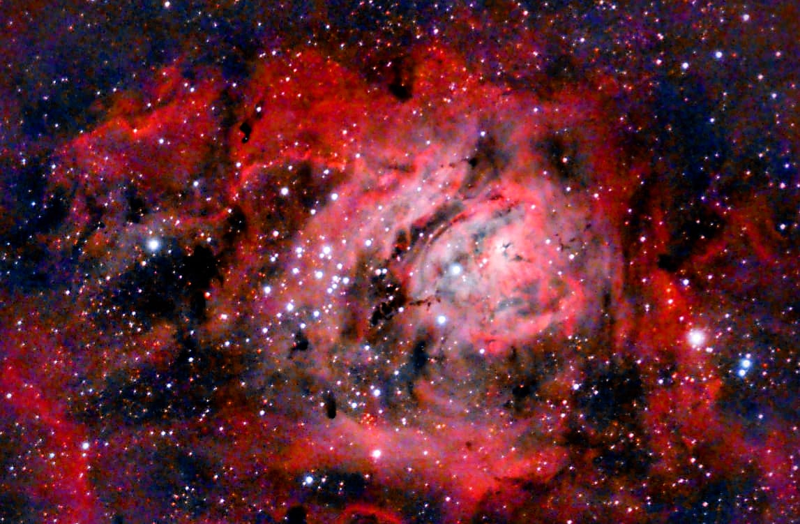 AlSadeemAstro's tweet photo. Say hello to this vibrant image of #Messier8 aka Lagoon Nebula, the largest and brightest of a number of nebulosities in and around Sagittarius! 

This is a re-processed photo by @aldrinbgabuya to make the colors pop out even more. Taken on Sept 30 using @Vaonis_fr's #Stellina. https://t.co/L5JPxBaOEs