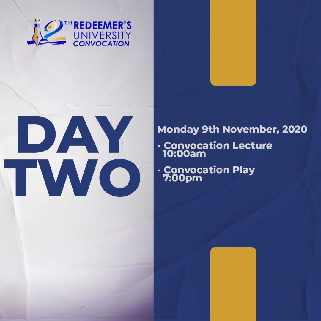 RedeemersUni's tweet photo. Welcome to the Day 2 of The 12th Redeemers University Convocation ceremony, join in and stay connected!!

Day 2 
#TheDanielGeneration
#RUNVirtualConvocation https://t.co/ksBnKHlU8R